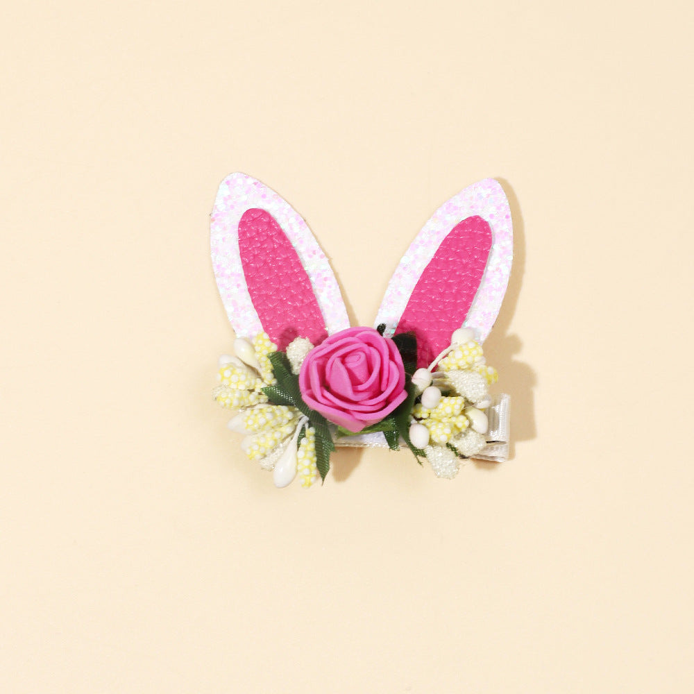 Wholesale baby solid color flower rabbit ears cute side hairclip